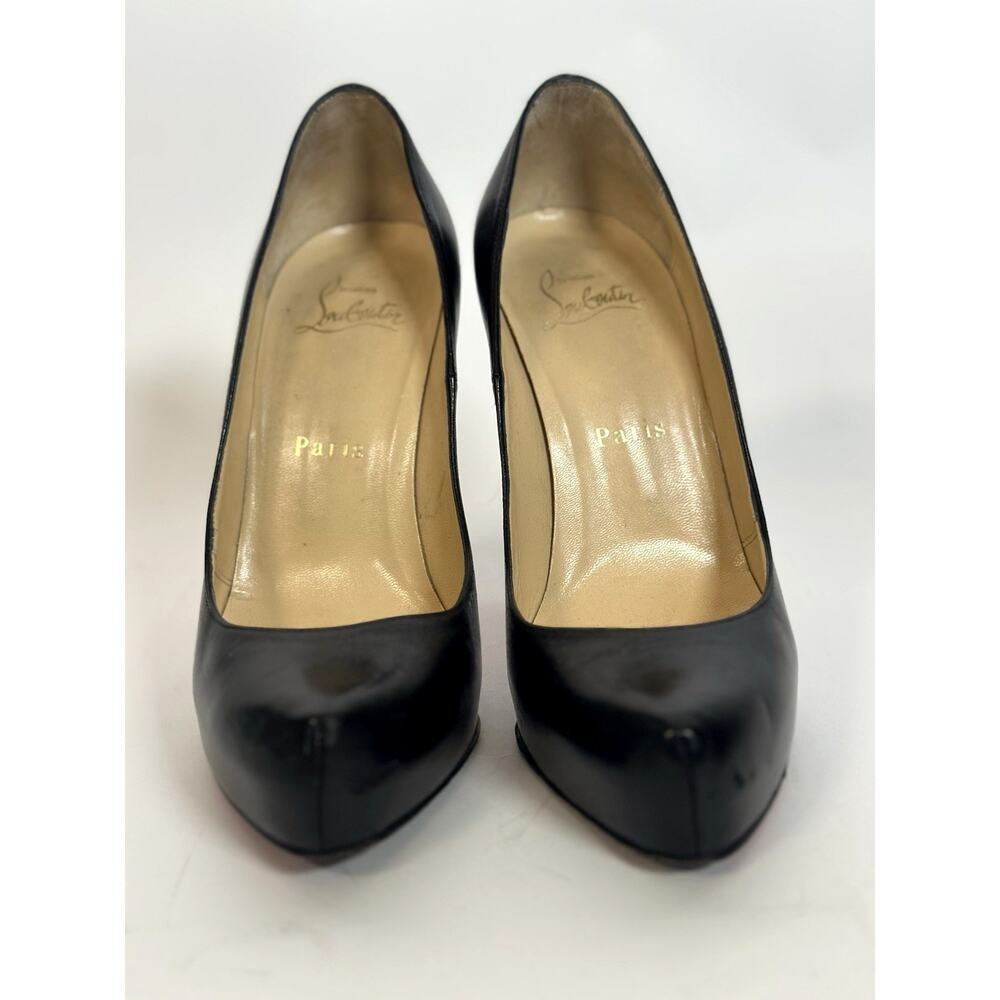 Christian Louboutin Black Leather Platform Pumps Heels Size 36 Red Sole